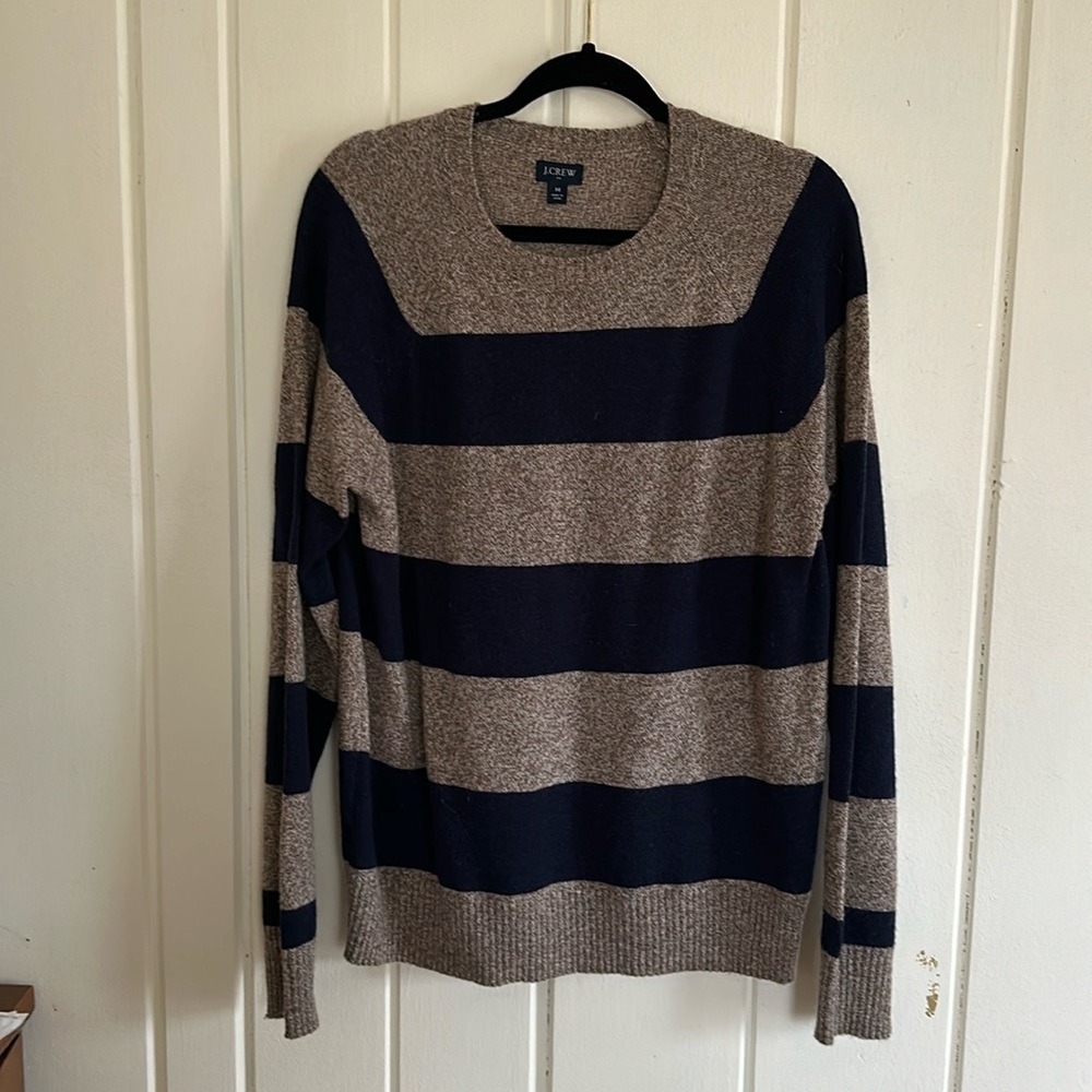 J Crew Wool Blend Brown/Navy Sweater